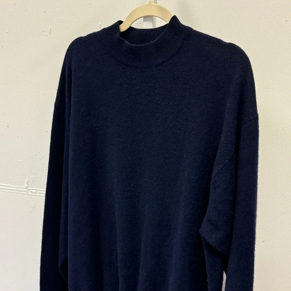 Metropolitan View Mens 100% Cashmere Mock Neck Sweater Navy‎ Blue Lg Minimalist